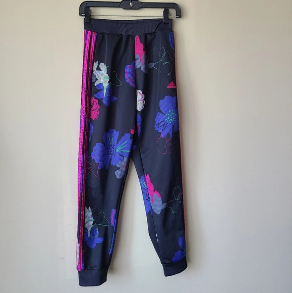 Adidas girls black floral printed jogger pants sz.L (14) - Picture 1 of 8
